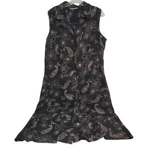 Studio I Size 16 Black Paisley Sleeveless Button-Up Dress